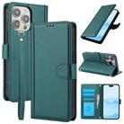 For iPhone 16 Pro Max Skin Feel Pure Color Card Slots Leather Phone Case with Dual Lanyard(Green) - 1