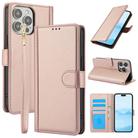 For iPhone 16 Pro Max Skin Feel Pure Color Card Slots Leather Phone Case with Dual Lanyard(Rose Gold) - 1