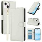 For iPhone 15 Plus Skin Feel Pure Color Card Slots Leather Phone Case with Dual Lanyard(White) - 1