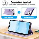 For iPhone 15 Plus Skin Feel Pure Color Card Slots Leather Phone Case with Dual Lanyard(Purple) - 3