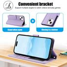 For iPhone 15 Skin Feel Pure Color Card Slots Leather Phone Case with Dual Lanyard(Purple) - 3