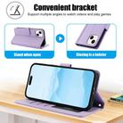 For iPhone 14 Plus Skin Feel Pure Color Card Slots Leather Phone Case with Dual Lanyard(Purple) - 3