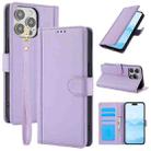 For iPhone 13 Pro Max Skin Feel Pure Color Card Slots Leather Phone Case with Dual Lanyard(Purple) - 1