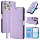 For iPhone 13 Pro Skin Feel Pure Color Card Slots Leather Phone Case with Dual Lanyard(Purple) - 1