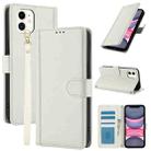 For iPhone 12 / 12 Pro Skin Feel Pure Color Card Slots Leather Phone Case with Dual Lanyard(White) - 1