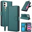 For iPhone 12 / 12 Pro Skin Feel Pure Color Card Slots Leather Phone Case with Dual Lanyard(Green) - 1