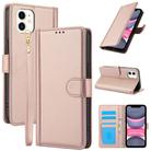 For iPhone 11 Skin Feel Pure Color Card Slots Leather Phone Case with Dual Lanyard(Rose Gold) - 1