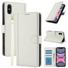 For iPhone X / XS Skin Feel Pure Color Card Slots Leather Phone Case with Dual Lanyard(White) - 1