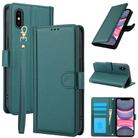 For iPhone X / XS Skin Feel Pure Color Card Slots Leather Phone Case with Dual Lanyard(Green) - 1