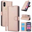 For iPhone XS Max Skin Feel Pure Color Card Slots Leather Phone Case with Dual Lanyard(Rose Gold) - 1