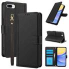 For iPhone 7 Plus / 8 Plus Skin Feel Pure Color Card Slots Leather Phone Case with Dual Lanyard(Black) - 1