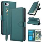 For iPhone 8 / 7 / SE 2022 / SE 2020 Skin Feel Pure Color Card Slots Leather Phone Case with Dual Lanyard(Green) - 1