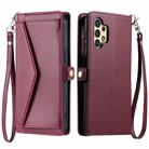 For Samsung Galaxy A32 4G Wallet Multi-card Slot Leather Phone Case with Lanyard(Wine Red) - 1