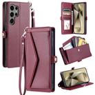 For Samsung Galaxy S22 Ultra 5G Wallet Multi-card Slot Leather Phone Case with Lanyard(Wine Red) - 1