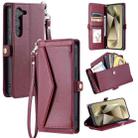 For Samsung Galaxy S23 5G Wallet Multi-card Slot Leather Phone Case with Lanyard(Wine Red) - 1