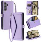 For Samsung Galaxy S24 FE 5G Wallet Multi-card Slot Leather Phone Case with Lanyard(Purple) - 1