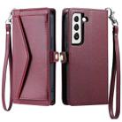 For Samsung Galaxy S22 5G Wallet Multi-card Slot Leather Phone Case with Lanyard(Wine Red) - 1