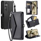 For Samsung Galaxy S23 FE 5G Wallet Multi-card Slot Leather Phone Case with Lanyard(Black) - 1