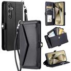 For Samsung Galaxy S25 5G Wallet Multi-card Slot Leather Phone Case with Lanyard(Black) - 1