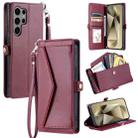 For Samsung Galaxy S25 Ultra 5G Wallet Multi-card Slot Leather Phone Case with Lanyard(Wine Red) - 1