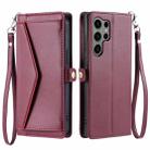 For Samsung Galaxy S25 Ultra 5G Wallet Multi-card Slot Leather Phone Case with Lanyard(Wine Red) - 2