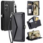For Samsung Galaxy S25 FE 5G Wallet Multi-card Slot Leather Phone Case with Lanyard(Black) - 1