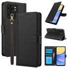 For Motorola Edge 40 Skin Feel Pure Color Card Slots Leather Phone Case with Dual Lanyard(Black) - 1