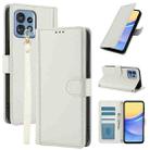 For Motorola Edge 40 Pro Skin Feel Pure Color Card Slots Leather Phone Case with Dual Lanyard(White) - 1