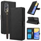 For Motorola Edge 2022 Skin Feel Pure Color Card Slots Leather Phone Case with Dual Lanyard(Black) - 1