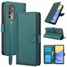 For Motorola Edge 2022 Skin Feel Pure Color Card Slots Leather Phone Case with Dual Lanyard(Green) - 1