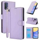 For Motorola G Pure Skin Feel Pure Color Card Slots Leather Phone Case with Dual Lanyard(Purple) - 1