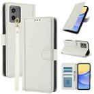 For Motorola Moto G 2023 Skin Feel Pure Color Card Slots Leather Phone Case with Dual Lanyard(White) - 1