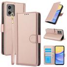 For Motorola Moto G 2023 Skin Feel Pure Color Card Slots Leather Phone Case with Dual Lanyard(Rose Gold) - 1