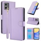 For Motorola Moto G 2023 Skin Feel Pure Color Card Slots Leather Phone Case with Dual Lanyard(Purple) - 1