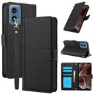 For Motorola Moto G Play 2024 Skin Feel Pure Color Card Slots Leather Phone Case with Dual Lanyard(Black) - 1