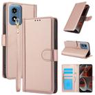 For Motorola Moto G Play 2024 Skin Feel Pure Color Card Slots Leather Phone Case with Dual Lanyard(Rose Gold) - 1