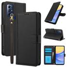 For Motorola Moto G Play 2023 Skin Feel Pure Color Card Slots Leather Phone Case with Dual Lanyard(Black) - 1