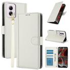 For Motorola Moto G Power 5G 2024 Skin Feel Pure Color Card Slots Leather Phone Case with Dual Lanyard(White) - 1