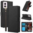 For Motorola Moto G Power 5G 2024 Skin Feel Pure Color Card Slots Leather Phone Case with Dual Lanyard(Black) - 1