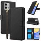 For Motorola Moto G Stylus 5G 2023 Skin Feel Pure Color Card Slots Leather Phone Case with Dual Lanyard(Black) - 1