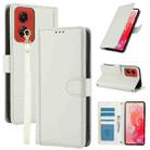 For Motorola Moto G Stylus 5G 2024 Skin Feel Pure Color Card Slots Leather Phone Case with Dual Lanyard(White) - 1