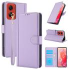 For Motorola Moto G Stylus 5G 2024 Skin Feel Pure Color Card Slots Leather Phone Case with Dual Lanyard(Purple) - 1