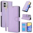 For Motorola Moto G Stylus 2023 Skin Feel Pure Color Card Slots Leather Phone Case with Dual Lanyard(Purple) - 1