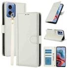 For Motorola Moto G24 / Moto G04 Skin Feel Pure Color Card Slots Leather Phone Case with Dual Lanyard(White) - 1