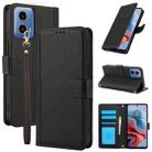 For Motorola Moto G24 / Moto G04 Skin Feel Pure Color Card Slots Leather Phone Case with Dual Lanyard(Black) - 1