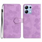 For Redmi Note 14 4G Flower Embossing Pattern Leather Phone Case(Purple) - 1