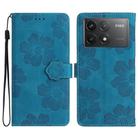 For Xiaomi Poco F6 Pro Flower Embossing Pattern Leather Phone Case(Blue) - 1