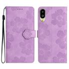 For Sharp Basio active SHG09 Flower Embossing Pattern Leather Phone Case(Purple) - 1