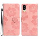 For Sharp Basio active SHG09 Flower Embossing Pattern Leather Phone Case(Pink) - 1