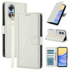 For OPPO A17 4G Global / A17k Skin Feel Pure Color Card Slots Leather Phone Case with Dual Lanyard(White) - 1